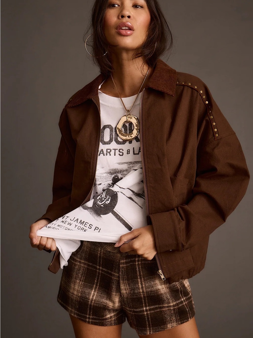 12th Tribe Fairfax Studded Canvas Utility Jacket Mocha M NWT